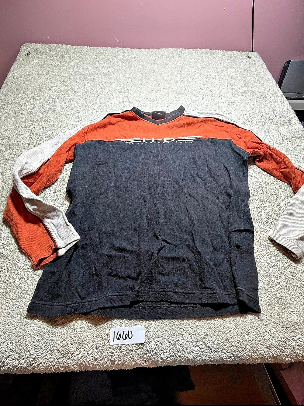 Harley-Davidson Color Block Long Sleeve Tee in Black & Orange Size Medium